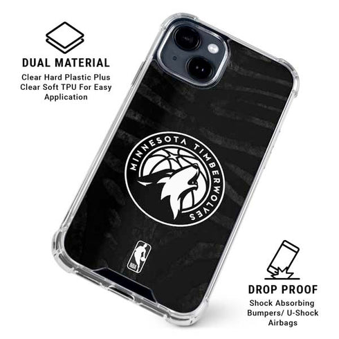 NBA Minnesota Timberwolves Black Animal Print iPhone 15 Clear Case